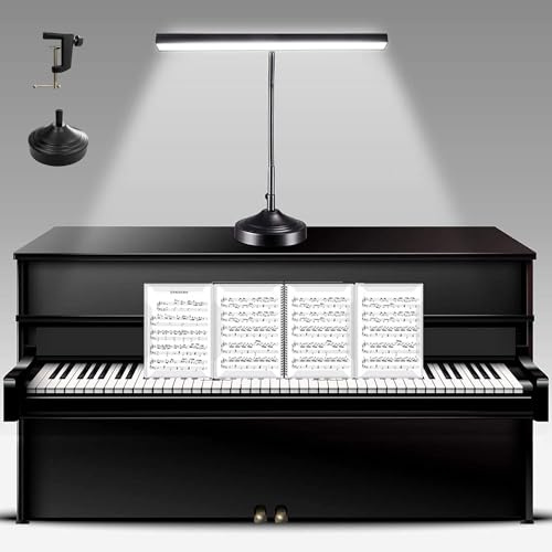 Piano Desk Lamp, 2-in-1 LED Piano Light for Upright Digital Grand Piano, 10W Flexible Gooseneck Table Lamp with 3 Color Modes×10 Brightness for Home Office Bedroom, Black (With Base and Clamp)