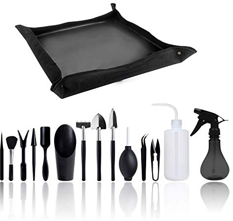 WingFly 15 Stück Mini Sukkulenten Werkzeug Garten Pflanzwerkzeug Set Gartenhandtransplantation für Sukkulenten Minigärten im Innenbereich Gärten Topfpflanze (Schwarz)