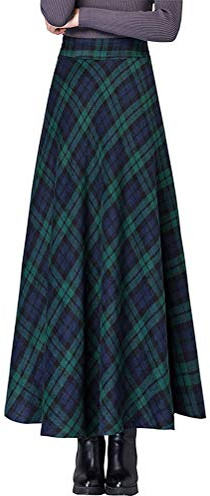 Mujer Falda Larga Invierno A Cuadros Vintage Falda Cintura Elástica Cálida Línea A Falda Larga A Cuadros De Cintura Alta I Verde M