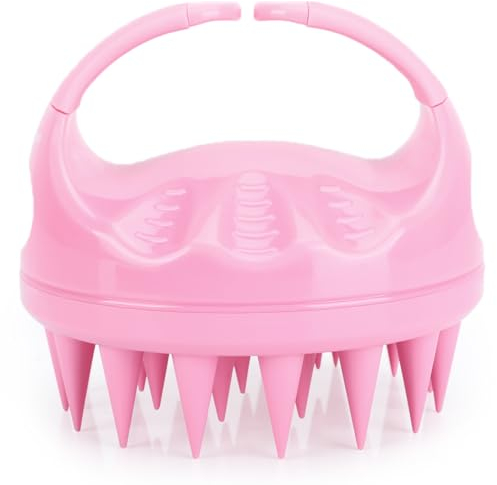 FREATECH Brosse Shampoing Massage Cuir Chevelu avec Poils Longs et Doux en Silicone, Ergonomique pour Soin et Croissance des Cheveux, Pellicules et Massage Tête, Rose