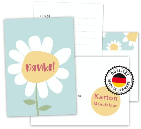 Decento® Dankeskarten - 8 Karten mit Umschlag für Mädchen, Jungen, Erwachsene - Moderne Danke-Karten mit Sonnen-Blumen-Motiv - Dankeschön Postkarten