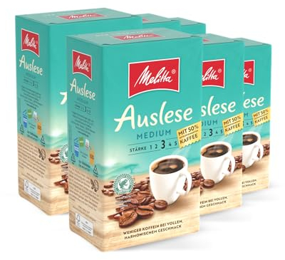 Melitta Auslese Café Filtre Moyen 6 X 500 G, Moulu, Pour Machines à Filtre, Décaféiné à 50%, Torréfaction Moyenne, Torréfié en Allemagne, en Barquette
