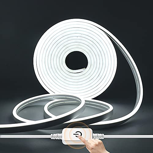 HEGEHE Dimmbar Neon LED Streifen, 12V 2835 LED Strip Wasserdicht Diffusion Silikon Neon Flex LED Lichtband Schlauch für Innen Aussenbereich Heim Küche DIY Deko (Weiß, 5M)