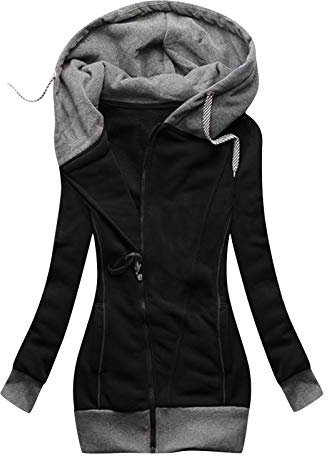 Fannyfuny Übergangsjacke Damen Herbst Große Größe Lang Mode Drucken Stoffjacke Winter Outdoorjacke mit Einstellbarer Kordelzug Mäntel Leicht Parka Lang Sweatjacke Langarm Sweatshirt Winddicht Outwear