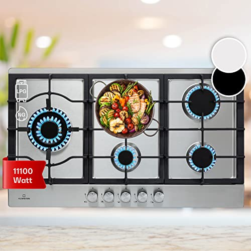 Klarstein Gasherd, Gaskochfeld 5 Flammen, Einbau-Gaskocher für Zuhause & Wohnmobil, Edelstahl Campingkocher, Gasherd für Propan- und Erdgas, Gas-Herdplatte mit Wok Brenner, Gas Kocher 11100 Watt