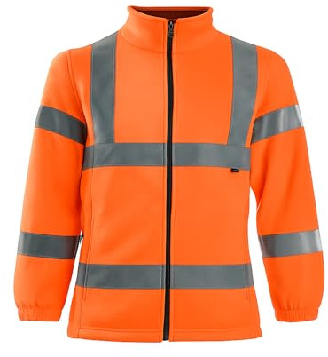 Hi Vis Visibility Fleece Jacket with Zip Fastening – Men’s Warm Hi Vis Workwear, High Visibility Full Zip Long Sleeve Sweatshirt, Reflective Tape Safety Coat (Orange, S)