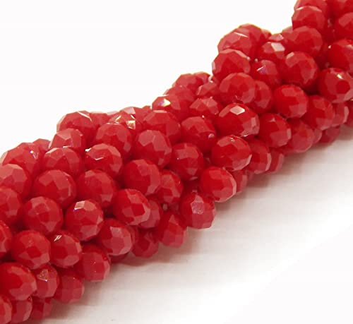Perlin Lot de 120 perles tchèques en cristal de Bohême tchèques CZ à facettes, 4 mm, rondes, en verre CZ, 1 fil (rouge opaque)
