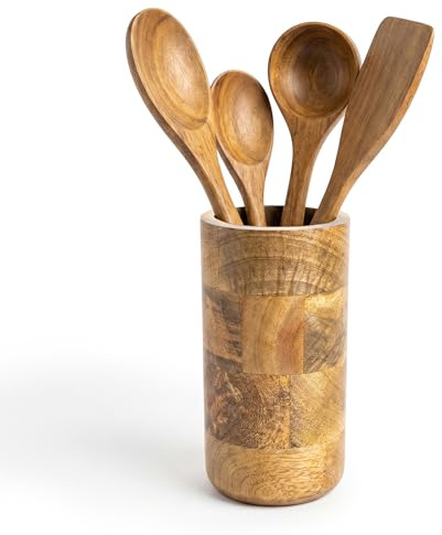 THE ART BOX Wooden Utensil Holder for Kitchen Counter 6 Inch White Decorative Organizer for Spoons Spatulas and Cooking Tools Modern Kitchen Decor