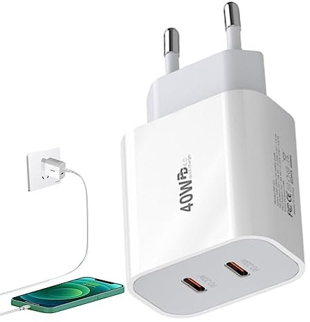 Wall Charger Plug - Dual Port PD Charging Head 40W Portable Design Charging Equipment for Phones, Headphones, Tablets and Other Devices