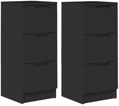 vidaXL Sideboard 2 STK., Kommode mit viel Stauraum, Schrank mit 3 Schubladen, Schubladenschrank Beistelltisch Nachttisch, Modern, Schwarz Holzwerkstoff