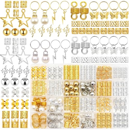 VENOFEN 310PCS Hair Jewelry for Braids Gold&Silver Butterfly Loc Dreadlock Jewelry Hair Cuffs Rings Multi Style Braid Accessories for Women and Girls