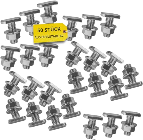 Avoltik 50x Hammerkopfschrauben M10 I 30 mm Edelstahlschrauben mit Flanschmuttern I Schrauben aus A2 Edelstahl für Solar-Montage I M10 Schrauben inkl. Muttern für sichere Befestigung von PV-Modulen