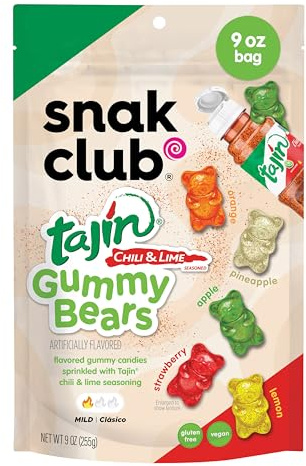 Snak Club Tajin Gummibärchen, sortierte Fruchtbonbons mit Chili- und Limettengewürzen, milde, glutenfreie und vegane Snacks, 266 ml, wiederverschließbarer Beutel
