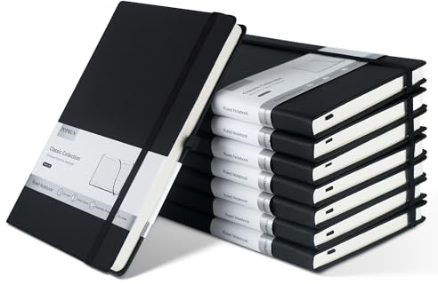 POPRUN A5 Notizbuch Hardcover, 120 Blatt, 14 x 21 cm, 8er Set Schwarz | 14 x 21 cm, 70 g/㎡, Liniert Notizbücher, Softcover Leder, Innentasche, Journal für Arbeit, Schule, Lehrer, Meeting-Notizen