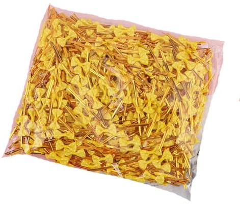 Yurosiay 100 Stück Twist Ties mit Schleife 8cm Metallischen Bindebänder Niedliche Schleife Twistband Twist Krawatten Tütenclips Verschlussstreifen Bindestreifen für Geschenkverpackung Gold