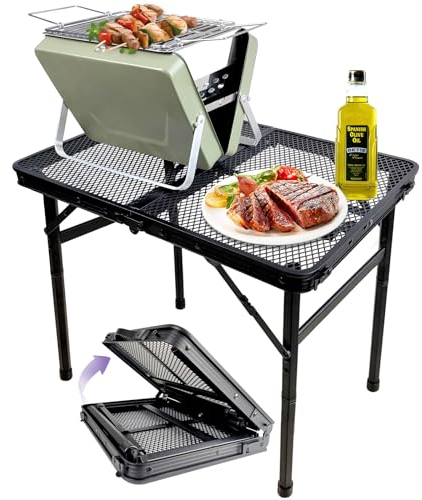 BRIAN & DANY Campingtisch Klappbarer Grilltisch, kleiner faltbarer Tisch höhenverstellbar, tragbarer Metall-Picknicktisch für den Außenbereich, Schwarz, 6 x 3 m