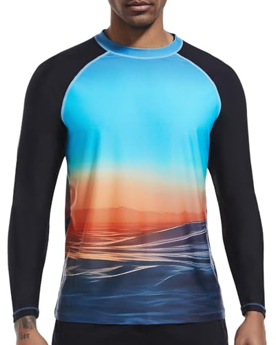 VAYAGER Herren Schwimmshirts UPF 50+ Rashguard Langarm Schnelltrocknendes T-Shirt Locker sitzendes Wasser Angeln UV-Schutzshirts(Black Blue L)