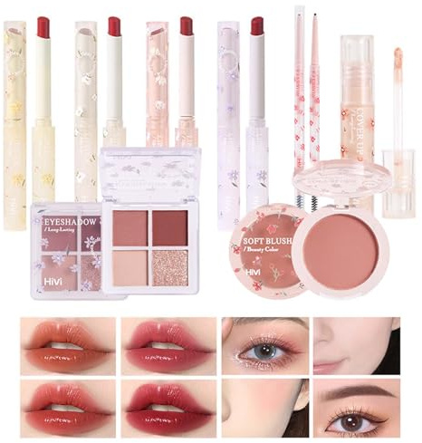 EONFAVE 8 Stück Korean Make Up Set, All In 1 Make Up Sets, Schminke Geschenk Set, Umfasst Lippenstift, Rouge, Lidschattenpalette, Augenbrauenstift Und Concealer Stift, Für Anfänger