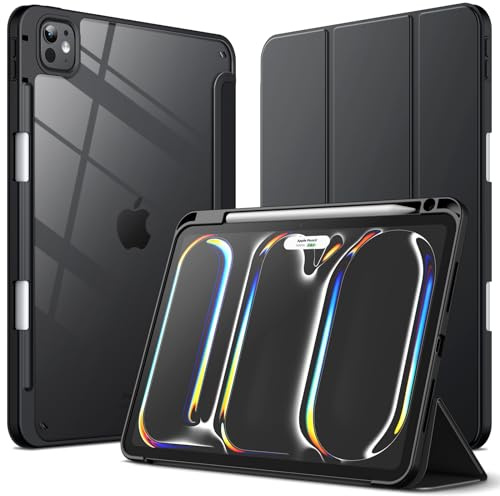 JETech Case for iPad Pro 11-Inch M5/M4 2025/2024 (6th/5th Generation) with Pencil Holder, Clear Transparent Back Shell Slim Stand Shockproof Tablet Cover, Auto Wake/Sleep (Black)