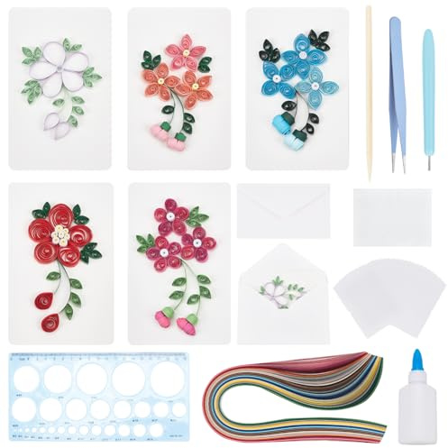 WEBEEDY 20 Set DIY Quilling Blank Card Kit Mit Anleitung Blumen Quilling Grußkarte Mit Blankopapier DIY Einzigartige Karten Für Geburtstag Valentinstag Hochzeit
