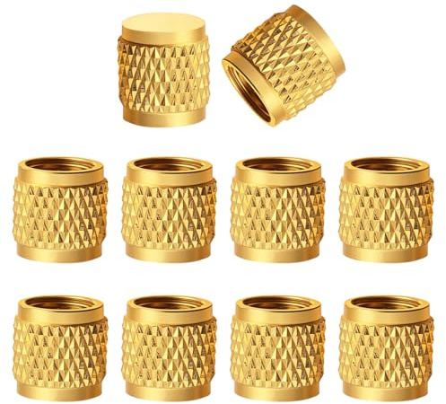 ZOWZEA 10 Pcs 1/4 SAE Brass HVAC Service Port Caps (7/16-20 Thread), Heavy Duty Flare Cap with Rubber Seal for R22, R12 AC Systems, Manifold Gauge & Valve Core Removal Tool - Gold