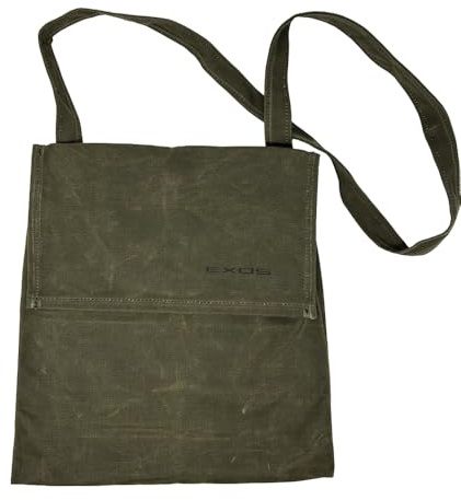 Exos Waxed Canvas Haversack, Bushcraft Shoulder Bag, Canvas Messenger Bag, Water-Resistant and Durable Gardening and Foraging Satchel - 12 x 14, Antique Olive Small