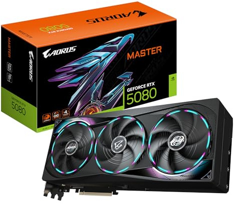 Gigabyte AORUS GeForce RTX 5080 MASTER 16G Scheda Grafica - 16GB GDDR7, 256 bit, PCI-E 5.0, 2805MHz Core Clock, 3 x DisplayPort, 1 x HDMI, GV-N5080AORUS M-16GD