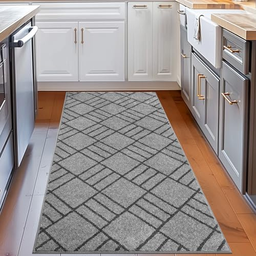 DOMUSTEX Eingangsteppich 80 x 178 cm, Schmutzfangmatte Innen, rutschfeste Fussmatte, Waschbar Teppich Läufer für Badezimmer, Küche, Schlafzimmer, Flur