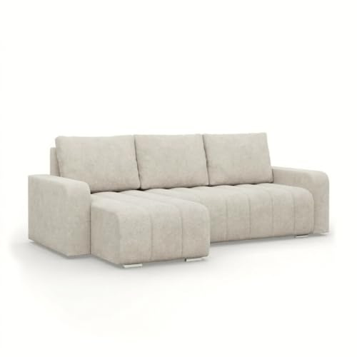 Mebligo - Ecksofa mit Schlaffunktion und Betkasten 237 cm Breit Abrielle, Eckcouch Universelle Form, Sofa mit Bonell Federkern, Couch Wohnzimmer, Ecke Sofa - Beige (Abriamo 03)