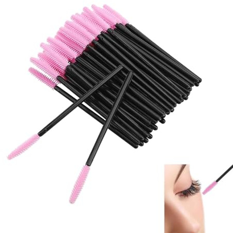 100 PCS Pink Lash Brushes for Eyelash Extensions, Silicone Mascara Wands for Eyelash Care