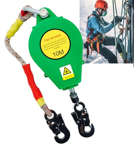 YAOYAOO Hohensicherungsgerät 3-20m, Absturzsicherung Sicherheitsgurt Dachdecker, Fallschutz mit Selbstsicherndem Haken, Auffanggerät Mit Flammhemmendes Seil, Tragkraft: 150kg (Green, 10m)