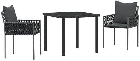 vidaXL Gartensessel Set aus 2 mit Kissen in Schwarz – modernes Outdoor-Sitzen aus Poly-Rattan mit Stahlrahmen für Terrasse, Balkon und Rasenmöbel. Perfekte Lounge für die Terrasse. Wetterfest!