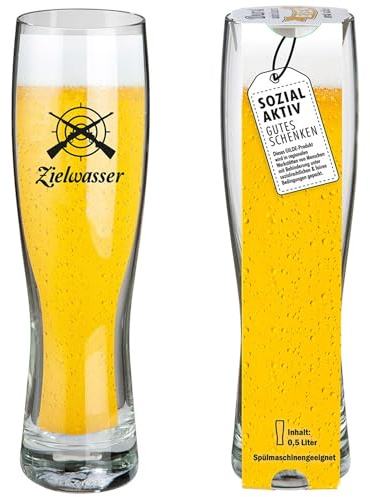 GILDE Weizenglas Zielwasser – 0,5 l Spülmaschinenfest, Jäger-Motiv – Lustiges Geschenk für Vater, Feierabendbier