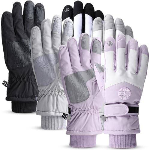 Chicingyou 3 Pairs Winter Ski Snow Gloves for Women Men Touchscreen Fingers Waterproof Thermal Warm Snowboard Gloves for Daily