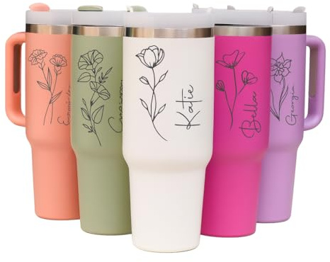 Personalized 40oz Tumbler with Handle & Straw, Custom Logo Tumbler, Laser Engraved, Custom Name, Company Logo