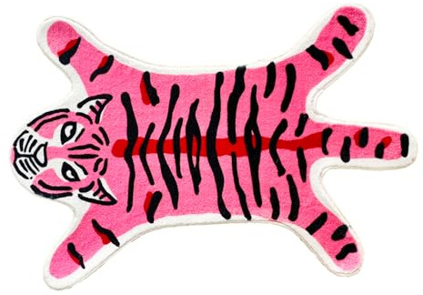 JJIW Tiger Bathroom Rug, Tiger Rug, Animal Rugs, Bath Mat for Bathroom | Cute Bath Mats, Non-Slip for Bedroom Kitchen Cartoon Soft Bathmat, Machine Washable, 60cmx90cm (Pink)