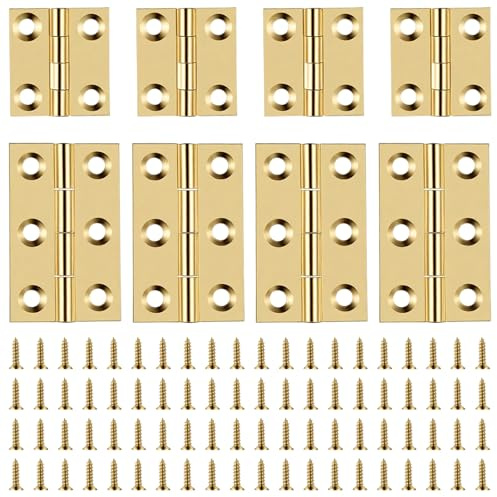 8 PCS Small Hinges, 1 Inch 1/2 Inch Brass Hinges, Mini Folding Butt Hinge for Jewelry Box Cabinet Door Wooden Case Furniture Crafts, Gold Two Size