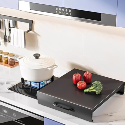 Cubierta Protectora para Estufa de Gas Tablero Rectangular Encimera con Patas Antideslizantes para Placas Eléctricas, Gas, Ampliar Espacio Cocina(Black,L13.78xW17.72xH2.76IN)