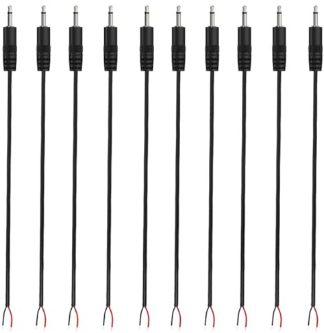 PENGLIN 10PCS 3.5mm 1/8 TS Mono Audio Male Plug to Bare Wire Open End Cable, 25CM TS 2 Pins Connector to Speaker Wire Pigtail Cable for Headphone Speaker Controller DIY Repair Replacement