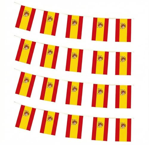 CATZUM 1 Guirlande de Drapeaux espagnols (20 fanions), en Polyester imperméable, idéale pour Les événements de Football européens, la fête Nationale et la décoration d'événements en extérieur