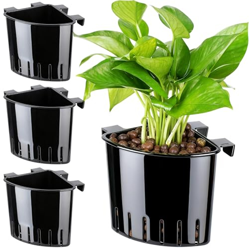 Borlech 2026 Latest Model Large Aquarium Corner Planter Hanging Plant Holder for Fish Tank Aquaponic Plant Cultivation and Aquascape Accessories Decorations (4 Pack) Black