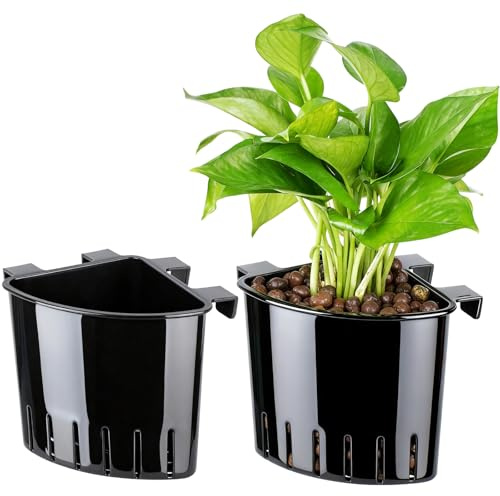 Borlech 2026 Latest Model Large Aquarium Corner Planter Hanging Plant Holder for Fish Tank Aquaponic Plant Cultivation and Aquascape Accessories Decorations (2 Pack) Black