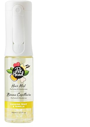 Pet Head Dog Hair Mist | Passionsfrukt- & vaniljdoft | Deodoriserande spray för hundar med långvarig doft | Fräschar upp och vårdar pälsen | Alkoholfri | Icke-klibbig hundspray | 100 ml | Deodoriserande hundspray med långvarig premiumdoft | Fräschar & ger näring åt pälsen | Utan alkohol | Lämplig för valpar