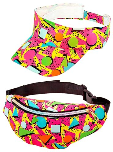W WIDMANN MILANO Party Fashion - Gürteltasche & Schirmmütze | 80er Jahre Accessoire Set mit Bauchtasche und Cap für Karneval, Festival, Disco und Retro-Outfits