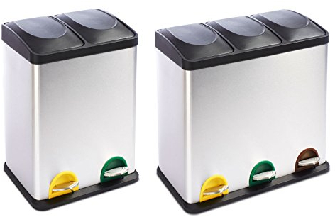 casa pura® 54 Litre Stainless Steel Recycling Pedal Bin, Brandon | 3x 18L Compartments for Easy Waste Seperation | Fingerprint Proof Rubbish Bin