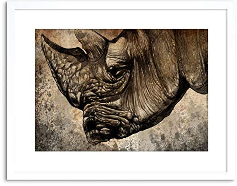 The Art Stop PAINTING DRAWING SKETCH ANIMAL RHINO HEAD HORN FRAMED PRINT F97X4586