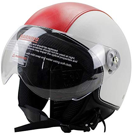 Woljay Leder Offener Helm Motorradbrillen Motorradhelm Motorrad Biker Cruiser Scooter Touring Helm (XL, Rot)