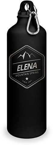 Trinkflasche mit Namen Elena - graviert mit Adventure Layout, Aluminiumflasche mit Gravur, Sportflasche - matt schwarz