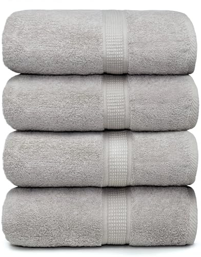 Ariv Serviettes de Bain en Coton de Bambou de qualité supérieure - Naturelles, Ultra absorbantes et respectueuses de l'environnement - 76,2 x 132,1 cm (Platine)
