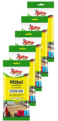 Poliboy - Staubmeister Möbel Feuchttücher - speziell für Holzoberflächen entwickelte Reinigungstücher - 5er Pack - 5x24 Tücher - Made in Germany